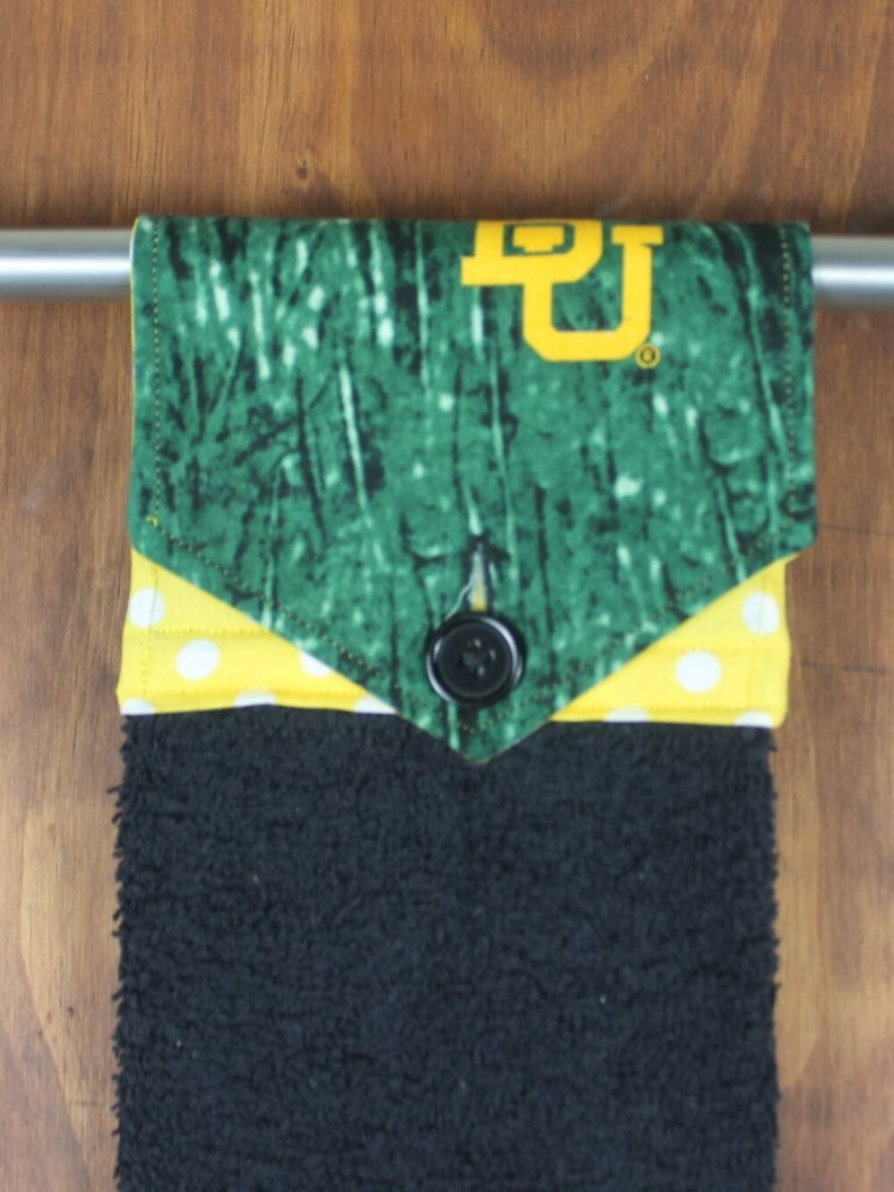 BAYLOR UNIVERSITY HAND TOWEL GREEN & YELLOW PRINT HANDMADE HANGING KITCHEN